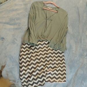 Chevron Mini Dress in Green and Black